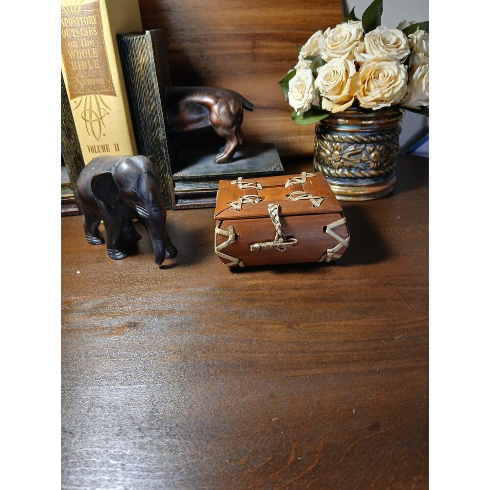 Vintage Handmade Bamboo & Rattan Trinket Box – Mid-Century Boho Folk Art